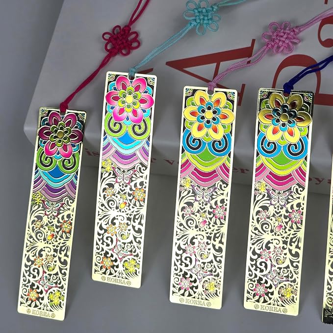 Korean Bookmark 5 Pack with Tassels, Traditional Design Page Holder, Cute Bookmarks for Women, Book Stuff, Reading Accessories for Book Lovers, Bible Bookmarks, Unique Korean Gifts