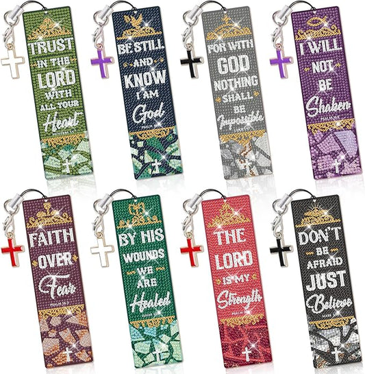 8 Pieces Christian Bible Verse Diamond Art Bookmarks 5d Christian Beaded Bookmark Acrylic Tassel Bookmark for DIY Making Beginners Adults Arts Craft Supplies (Bible)