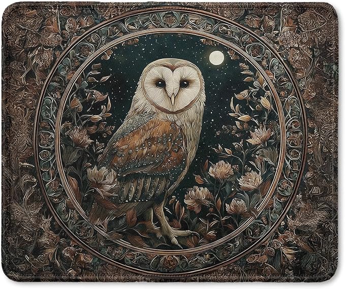 Moody Dark Floral Owl Mouse Pad, Gifts for Owl Lovers, Dark Academia Gothic Nature Cottagecore Botanical Bran Owls Mouse Pad for Home Office Computer Gaming Desk Essentials, 9.5x7.9 Inch