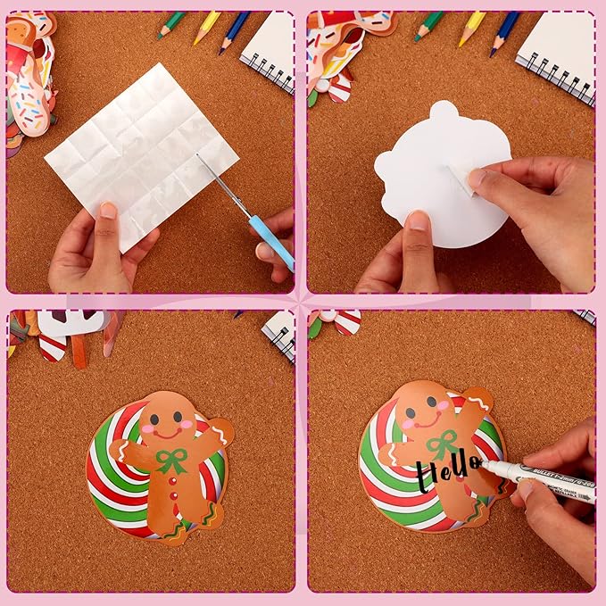 Marspark 68 Pcs Christmas Classroom Bulletin Border Decoration Candy Land Decoration Christmas Cutouts Peppermint Gingerbread Man Donut Ice Cream Cutouts for Classroom Door Wall Windows Decor