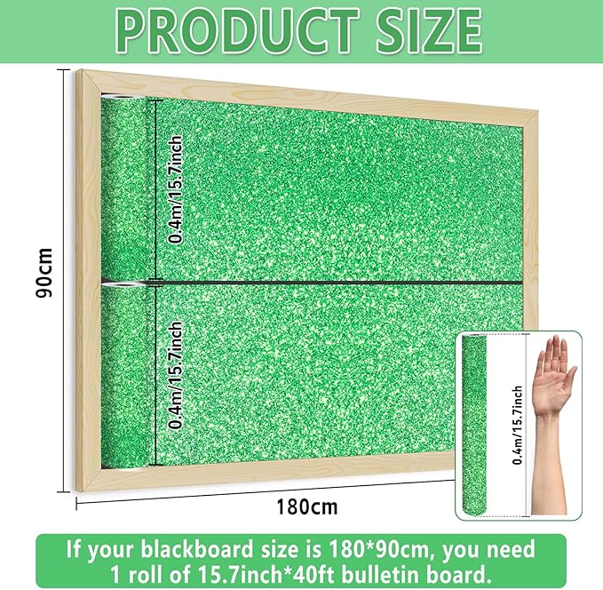 Glitter Bulletin Board Roll Green Bulletin Board Paper Sparkle Green Wrapping DIY Art Crafts Fade Resistant Wrinkle Resistant Poster for Classroom Office Home Backdrop Decoration 15.7" x 40 Ft