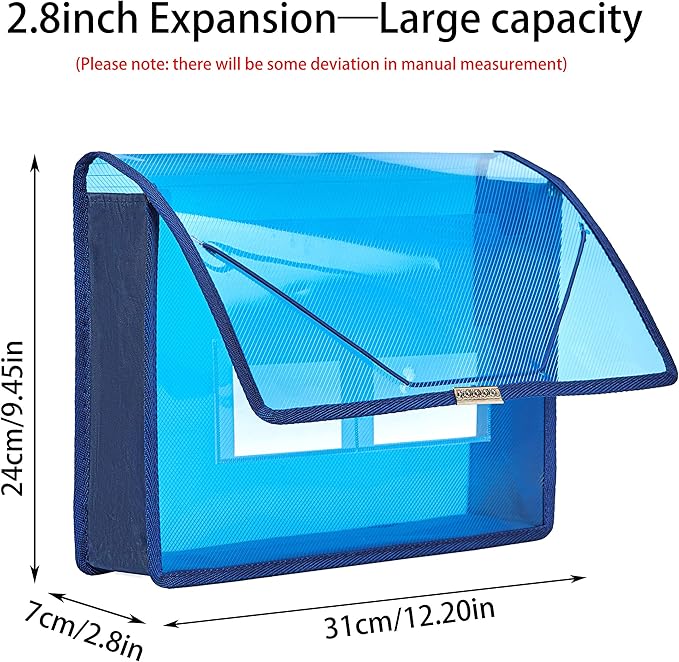 FANWU 6 Pack Plastic Expanding File Wallet Document Organizer with Flap and Cord Closure, Letter Size, 2.8" Expansion, Clear Colored Poly A4 Expandable File Folder for Home School & Office Storage