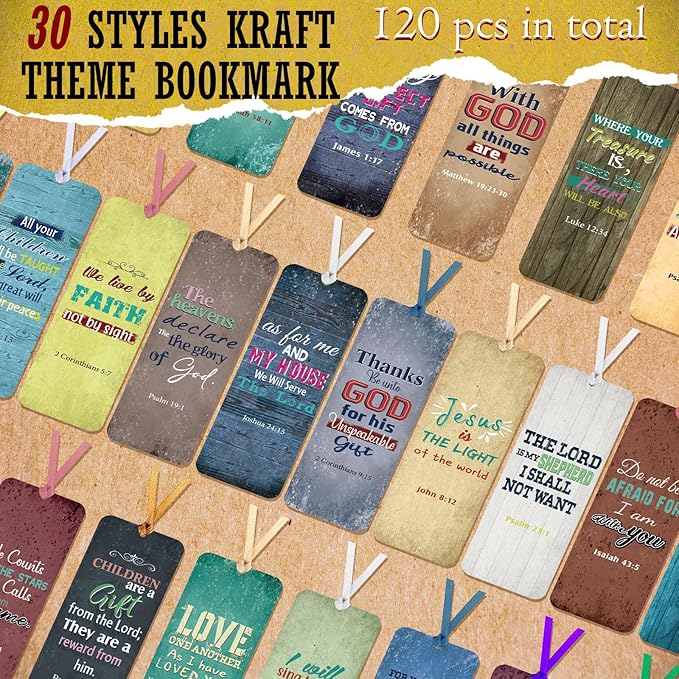 Chinco 120 Pack Father's Day Christian Bookmarks for Men Inspirational Scripture Christian Book Markers Gifts for Women Bulk Retro Page Clips Presents for School Office Supplies