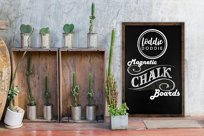 Loddie Doddie Magnetic Chalkboard & Magnet Board - 24 x 36 in, Rustic Wood Frame - Stain-Resistant Surface for Chalk Calendar - Photo & Note Organization with Magnet Display - Rustic Wall Decor