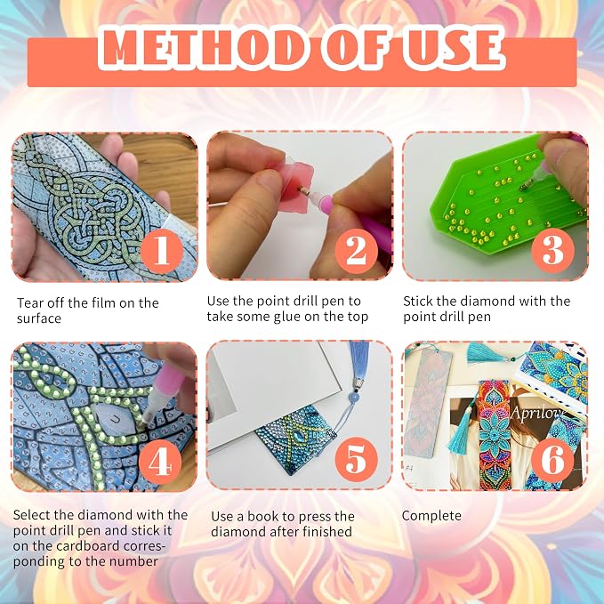 12 Pcs DIY Mandala Diamond Art Bookmarks for Adults Women Beginners Acrylic Dotz Kit 5d Floral Rhinestone Diamond Painting Bookmarks Diamond Art Book Marks with Tassels Crafts Supply