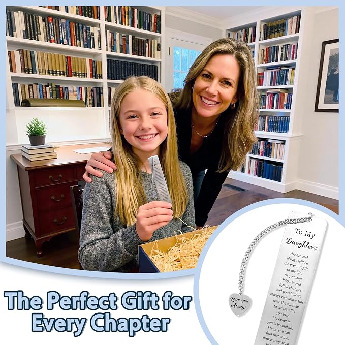 Stainless Steel Bookmark for Daughter, Kids & Teens from Dad or Mom- Inspirational Birthday, Christmas, Graduation or Back to School Gift for Daughter, Stepdaughter & Teen Girls
