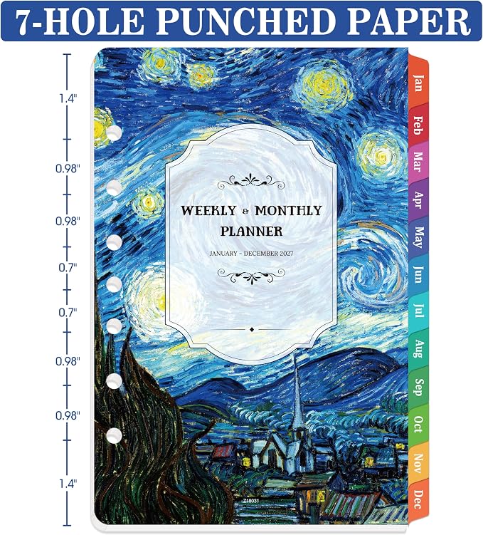 2027 Planner Refills - Jan. 2027 - Dec. 2027, 7 Holes, Planner Refills 2027, 5.5'' x 8.5'', A5 Weekly & Monthly Planner Inserts, Colorful Monthly Tabs