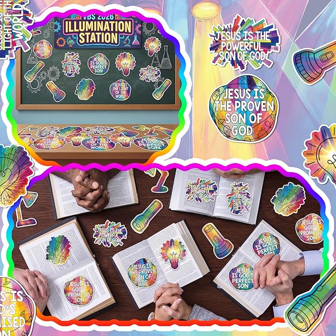 60 Pcs VBS 2026 Sunday School Cutouts Bulk 2026 Light Bulb Theme Cutouts Paper Religious VBS Bulletin Board Decorations for Sunday School Wall Decor Party Supplies