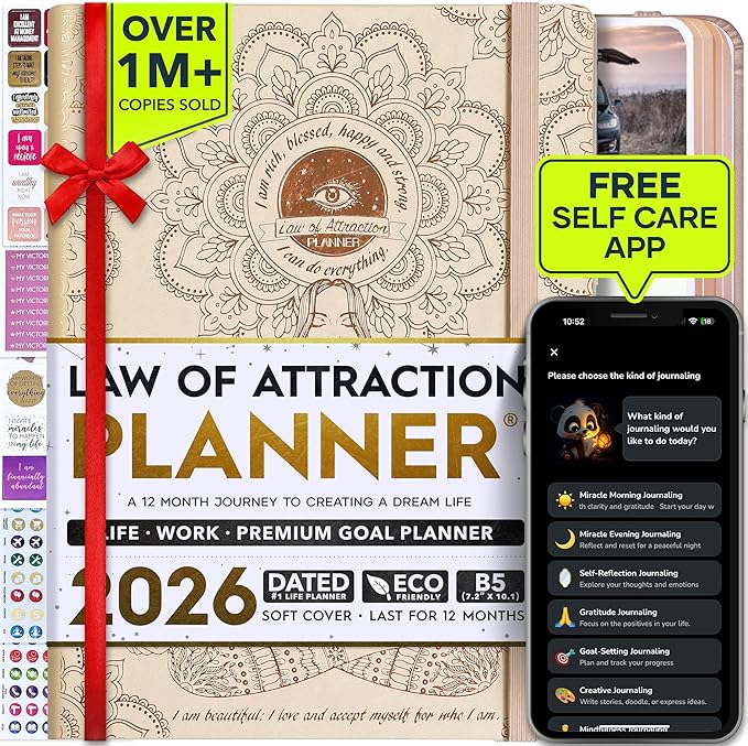 Deluxe 2026 Planner Weekly and Monthly | Law of Attraction Planner with Productivity App | 12-Month for Productivity, Gratitude & Goal Setting | Includes Foldable Vision Board, Gift Box & Stickers