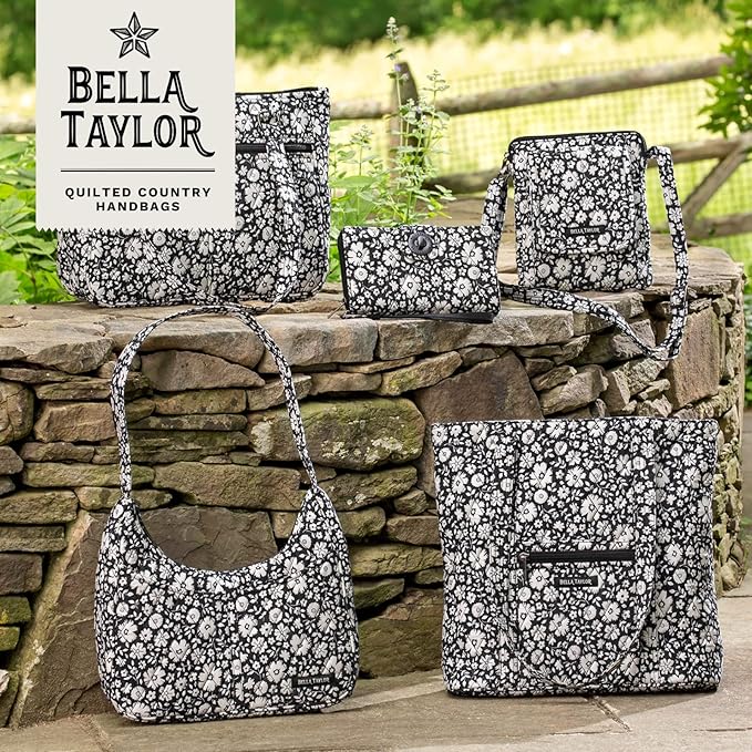 Bella Taylor Quilted Bible Cover for Women - Large Study Bible Case - Bicolor Floral Black