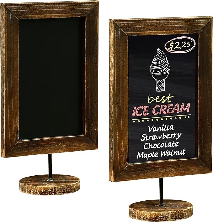 MyGift Chalkboard Signs,12×7 Inch Mini Chalkboard Signs for Tables,Small Kitchen Countertop Memo Board,Office Products Framed Tabletop Chalkboard Sign with Stand,Wedding Table Sign,Set of 2
