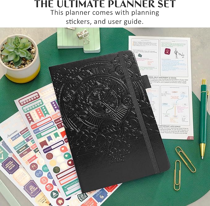 Legend Dated Hourly Weekly Planner 2026 – Daily, Monthly & Yearly Agenda with Time Slots – Hardcover Organizer Journal, 5.8x8.3” (Black)