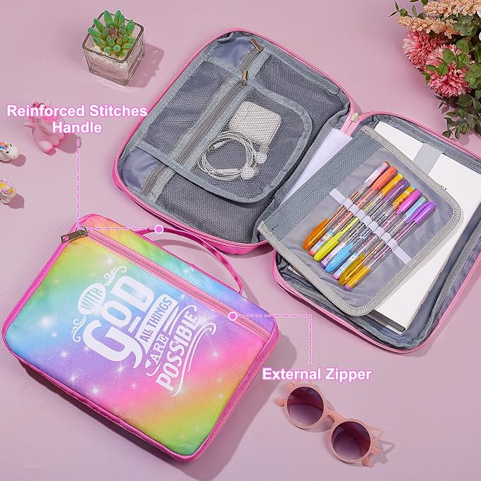 ICOSY Bible Cover Case for Women Girls Kids Bible Bag Case with Handle Kids Girls Bible Study Accessories Supplies