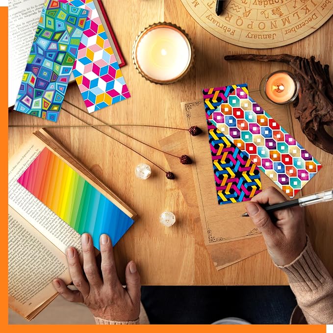 120 PCS Creative Optical Bookmarks, 30 Designs Double-Sided Printing Paper Bookmarks with PET Film, Bright-colored Page Markers for Kids, Students, Adults, Book Lovers, Stationery Supplies (2.4”x6.1”)