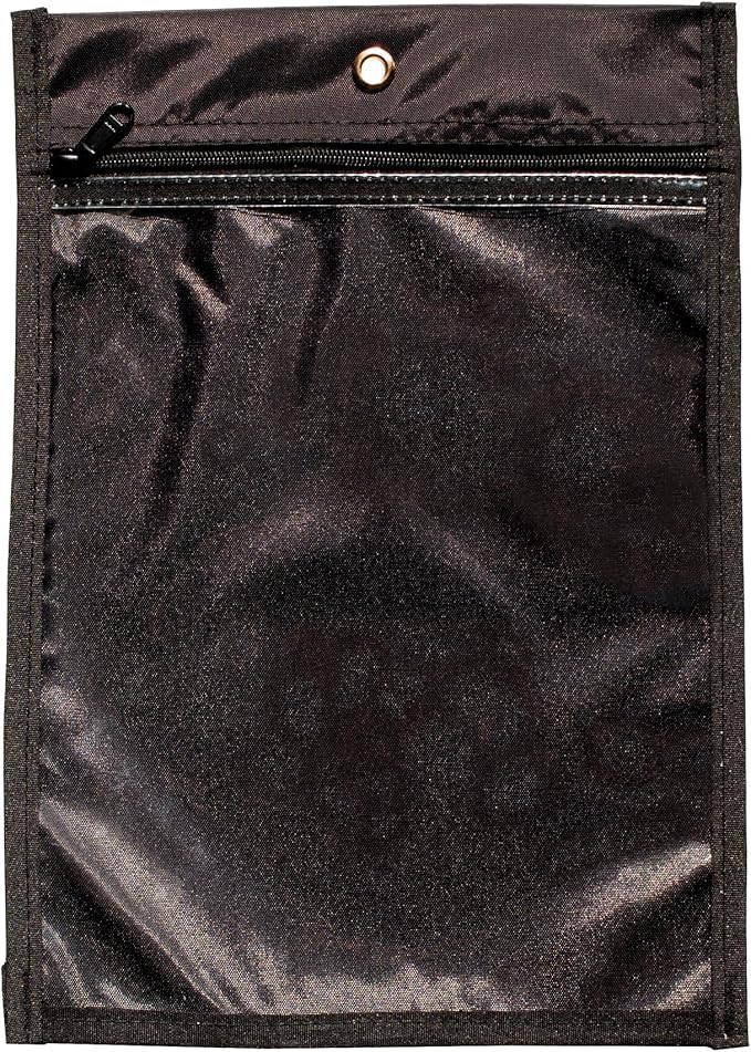 Media Pouch and Nylon Tote Bag for Books, Headphones, and School Accessories, Heavy Duty Travel Storage for Classroom or Library, 14.25 x 9.75 Inch (Black)