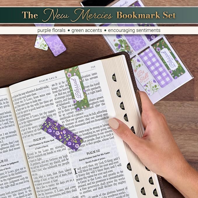 Christian Art Gifts Colorful Inspirational Magnetic Scripture Bookmark Set for Women: Blessed, Inspirational Bible Verses, White, Purple, Green, Pink Floral Theme for Books, Bibles, Papers, Set of 6