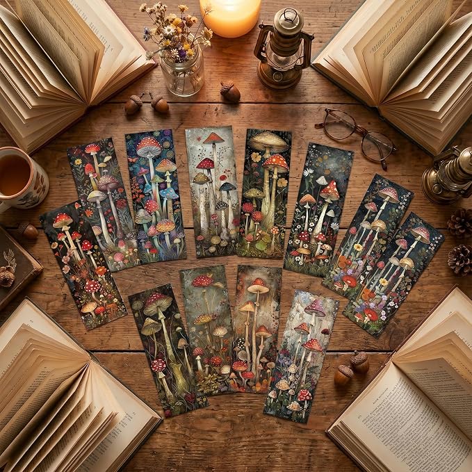 Mushroom Garden Bookmarks Gifts - 120 Pcs Whimsical Flower Bookmark Paper Double-Sided Reading Page Markers Clips Book Mark for Women Men Office Home Book Lovers Bookworm Party Supplies