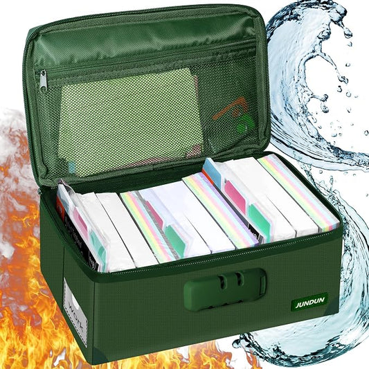 JUNDUN Index Card Holder with Lock,Collapsible Fireproof Index Card Box fits 1200 3x5-Inch Flash Cards - Business, Recipe, or Note Card Storage Boxes - Green