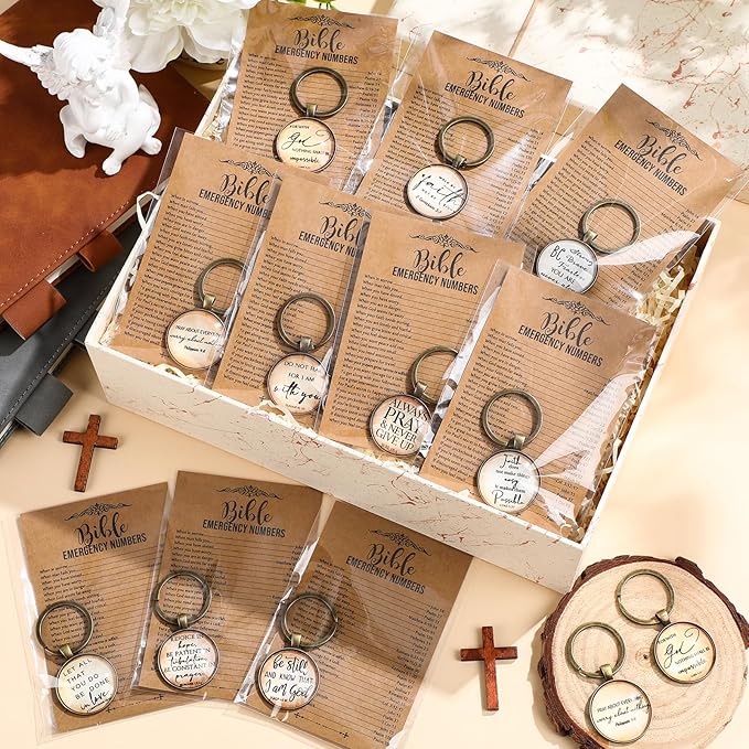 Tondiamo 40 Set Christian Fathers Day Keychain Gifts Bulk Bible Verse Religious Keychain Inspirational Keyring with Emergency Numbers Bookmarks Gifts for Graduation Stuffers Church Sunday School
