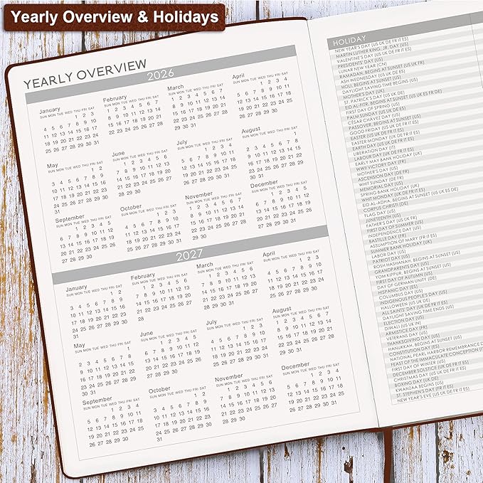 Planner 2026-2027 - JUL 2026 - JUN 2027, Academic Planner 2026-2027, 26-27 Planner, Weekly and Monthly Planner, Leather Cover Calendar Planner with Thick Paper, Back Pocket with Notes Pages, Brown (8.5" x 11")