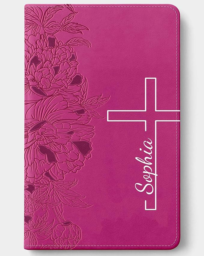 Personalized NLT Bible, Peony Pink Leatherlike, Red Letter, Personal Size Giant Print, Add Your Name