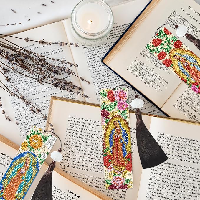 Religious Diamond Painting Bookmarks - 6 PCS Guadalupe Diamond Art Bookmarks Kit DIY Bookmark Christmas Christian Inspirational Gifts for Beginner Book Lover Adults Arts Craft Supplies