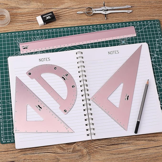 Mr. Pen- Metal Geometry Kit, 4 Pack, 45° & 30°/60° Set Squares, 6" Protractor & 12" Ruler, Durable Metal Drafting Tools for Technical Drawing, Math, Engineering & Architecture