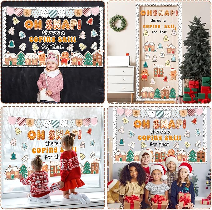 Christmas Gingerbread Skill Bulletin Board Gingerbread Man House Paper Cutouts Xmas Bulletin Board Decorations for School Classroom Home Chalkboard Wall Door Décor Christmas Holiday Party Supplies
