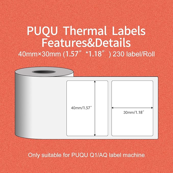 PUQU 40x30mm Direct Thermal Sticker Labels, Self-Adhesive All-Purpose Label Maker Tape, Compatible with AQ/Q1 Series Label Printer, Refills Standard Laminated Office Labeling, 3 Rolls of 690 Labels