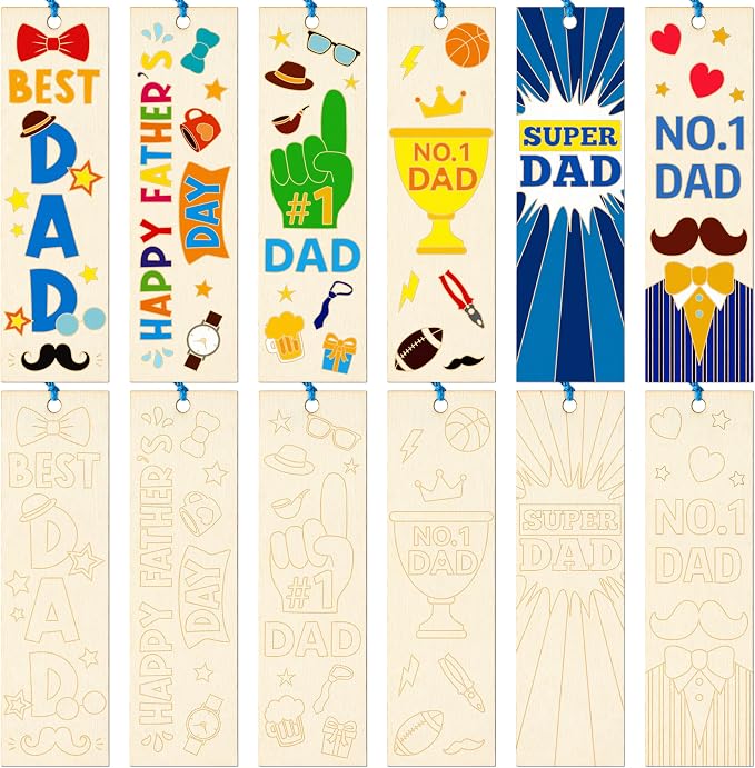 Color Your Own Father's Day Bookmarks for Kids- 36Pcs Bulk Happy Father's Day Wooden Blank Bookmarks with Tassels DIY Father's Day Art Craft Gifts from Kids for Holiday Party Goodie Fillers