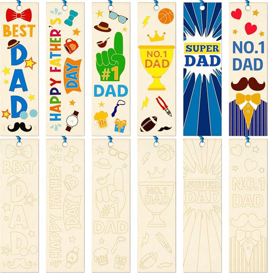 Color Your Own Father's Day Bookmarks for Kids- 36Pcs Bulk Happy Father's Day Wooden Blank Bookmarks with Tassels DIY Father's Day Art Craft Gifts from Kids for Holiday Party Goodie Fillers