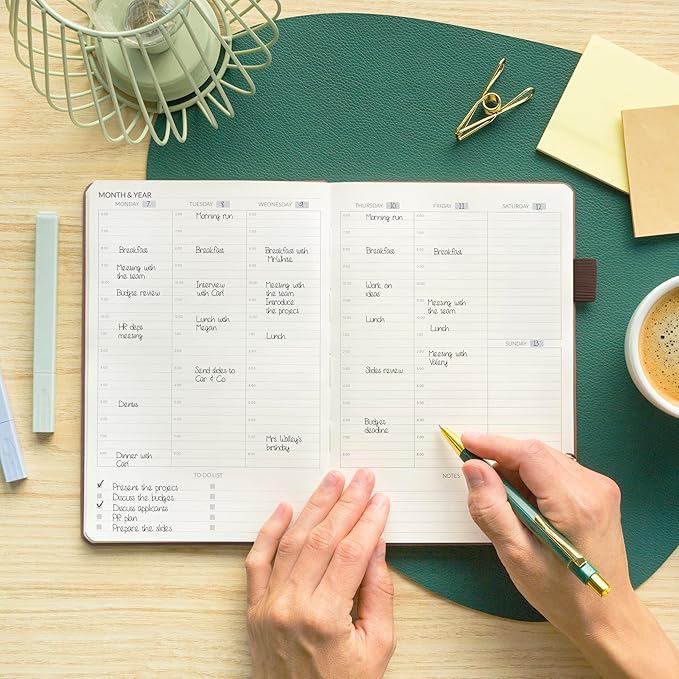 Skyline Hourly Weekly Planner – Undated Agenda & Daily Appointment Book – Time Blocking Notebook for Business Entrepreneurs, A5 (Dark Terracotta)