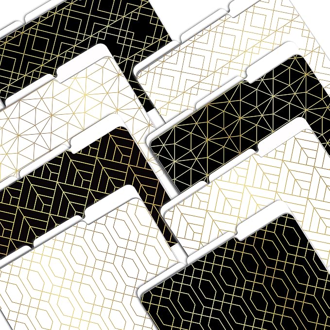 Better Office Products Decorative File Folders, 24 Pack, 8 Designs (4 Black & 4 White) Heavyweight, Letter Size (9.5" x 11.5") with 1/3 Cut Tab, Geometric Gold Foil Designs, Fashion Folders