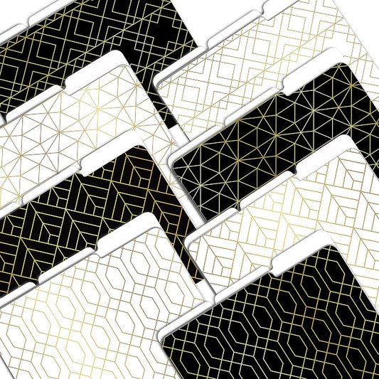 Better Office Products Decorative File Folders, 24 Pack, 8 Designs (4 Black & 4 White) Heavyweight, Letter Size (9.5" x 11.5") with 1/3 Cut Tab, Geometric Gold Foil Designs, Fashion Folders