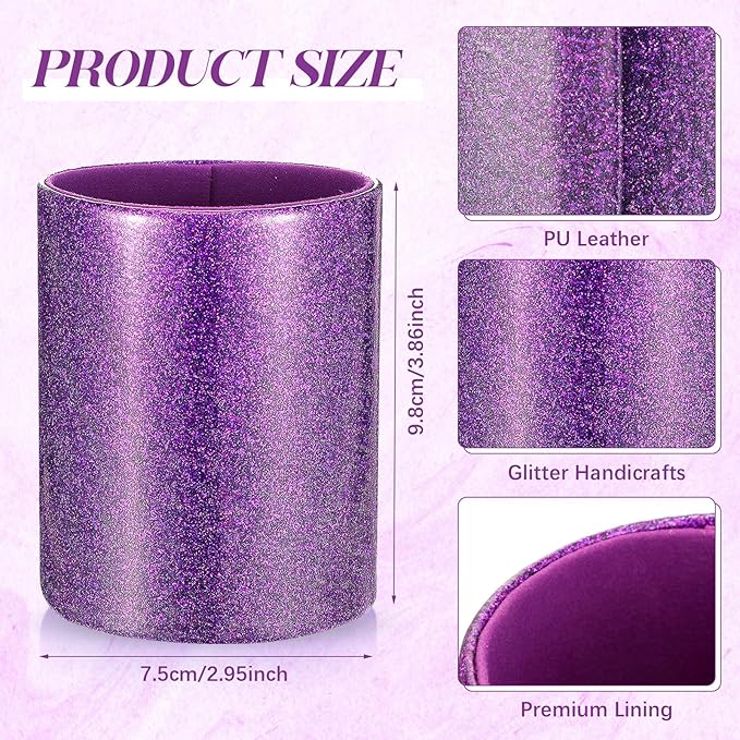 Sabary 8 Pcs Purple Pens with Pen Holder for Desk Glitter Crystal Diamond Cute Ballpoint Fancy Pencil Holder Bling Desk Organizer for Women Girls School Office Supplies Wedding Graduation Gifts