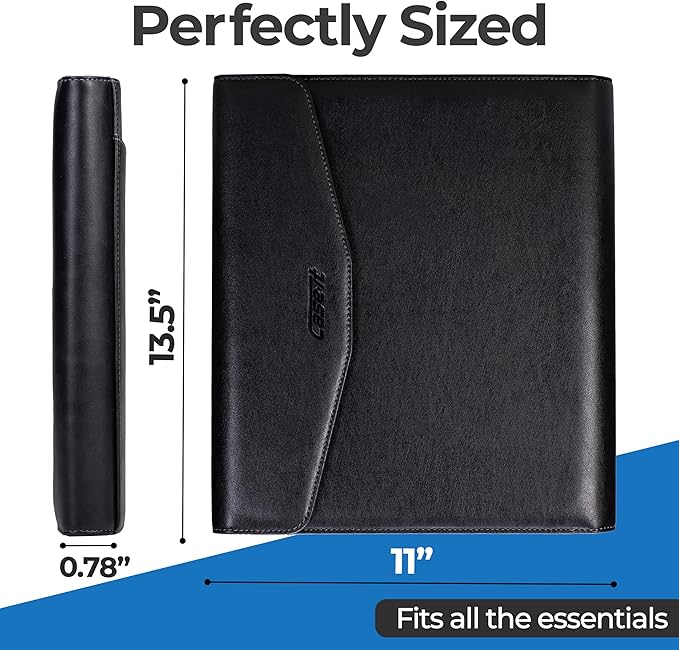 Case-it VP Pro Padfolio Portfolio Binder, Removable 1 Inch O-Ring Binder, Includes Letter Size Writing Pad, Tri Fold Snap Closure, Multiple Pockets, Black (LL-PRO-35)