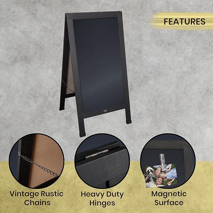A Frame Chalkboard by HBCY Creations: 24x48 Solid Wood A-Frame Sign Black Double-Sided Magnetic Board, Chalkboard Menu Board, for Restaurants, Cafés, Weddings - Heavy Duty Hinges