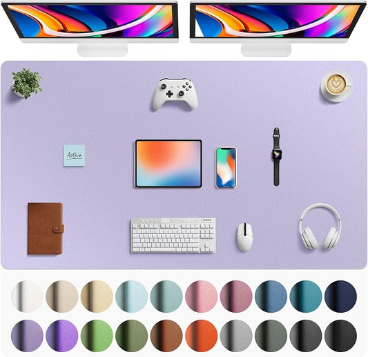 Aothia Faux Leather Desk Mat - Large Mouse Pad, Non-Slip PU Leather Blotter, Waterproof Writing Surface for Office and Home (Lavender, 63" x 24")