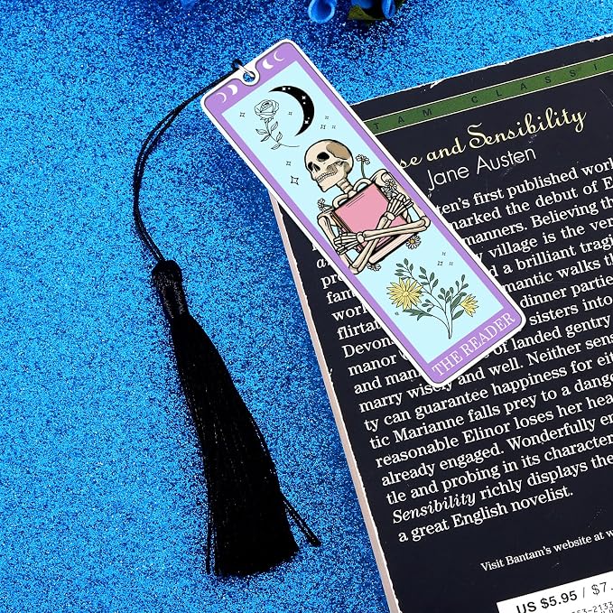 Halloween Spooky Bookmarks - Halloween Gifts for Women Adult, Boo Basket Stuffers for Women, Spooky Basket Stuffers for Her Him, Book Lover Gifts for Women, Funny Skeleton Tarot Bookmark Horror Gift