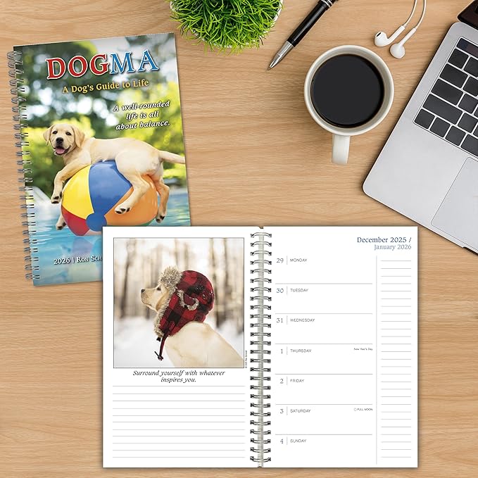 Dogma 2026 Weekly & Monthly Planner, 12-Month Calendar Book with Funny Dog Photography: A Dog’s Guide to Life, 2026