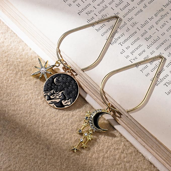 Charm Acotar Moon Bookmark - 2 PCs Fantasy Gold Star Paperclips Bookmarks Reading Gifts Novel Fans Readers Inspirational Metal Book Marks Women Men Bookish Lover Friends Birthday Christmas