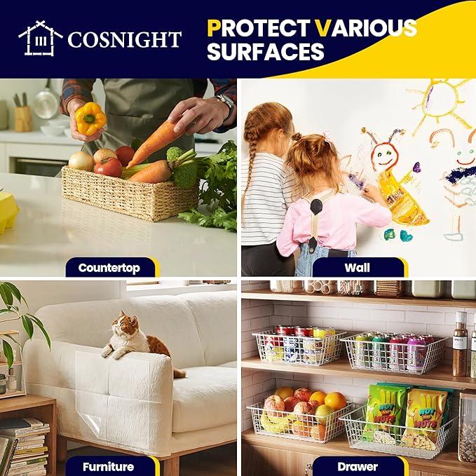 COSNIGHT Clear Contact Paper Peel and Stick for Wall Protector 23.6in x 20ft/Roll, Clear Wall and Kitchen Cabinets Protector from Furniture