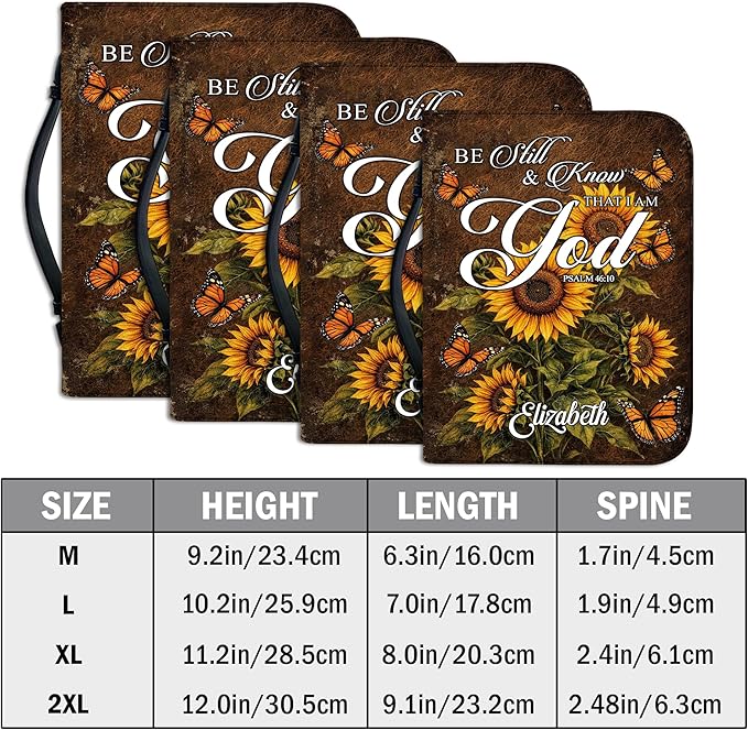 Custom Leather Bible Cover with Name – Personalized Bible Case for Women Zippered with Handle, Bookmark & Storage Pockets, Christian Gift for Mom, Daughter, Grandma (Be Still & Know, M-2XL)