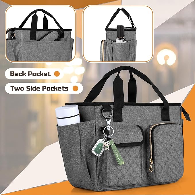 LUXJA Large Bible Bag with Water Bottle Pocket and Shoulder Strap, Bible Tote Bag for Women with Multiple Pockets (Bag Only), Gray