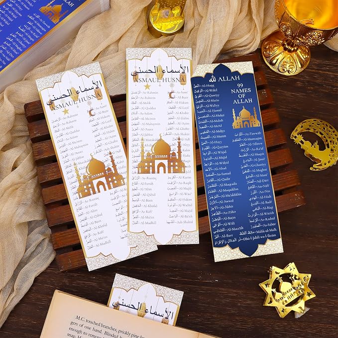 150 Packs 99 Names of Allah Bookmarks Reflecting on The Names of Allah Arabic English Bookmark Muslim Islamic Arabic Gifts for Women Men Quran Learning
