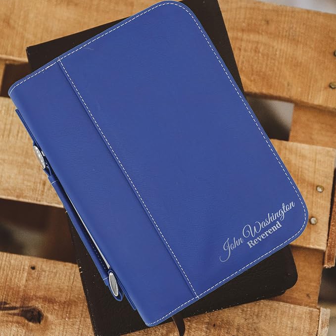 My Personal Memories Personalized Bible Cover Holder Case with Carrying Handle for Men and Women (Blue with Silver)
