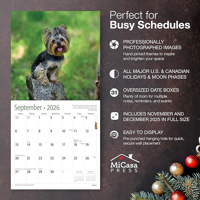 MICASA PRESS Yorkies Yorkshire Terriers 2026 Wall Calendar 12 Month | 12" x 24" Open | Thick & Sturdy Paper | Giftable | Cute Puppy Dog Calendar 2026