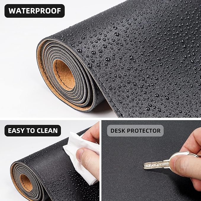 AFIING Cork Desk Mat, Black,23.6" x 13.7", Desk Pad Protector | Dual-Sided Cork & PU Leather, Large Mouse Pad, Non-Slip & Waterproof