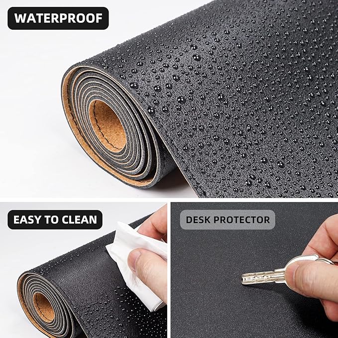 AFIING Large Desk Mat, 47" x 23.6", Black | Natural Cork & PU Leather, Non-Slip, Waterproof, Large Mouse Pad for Office, Home & Gaming
