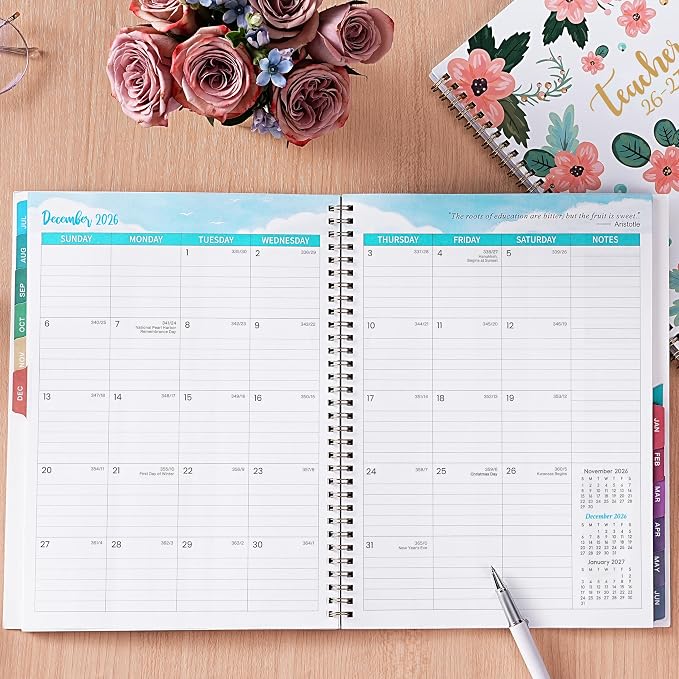 Teacher Planner 2026-2027 - Teacher Lesson Planner 2026-2027, Weekly & Monthly Lesson Planner, July 2026 - June 2027, 11"x 8.5", Colorful Monthly Tabs, Twin-Wire Binding, Holidays, Pocket